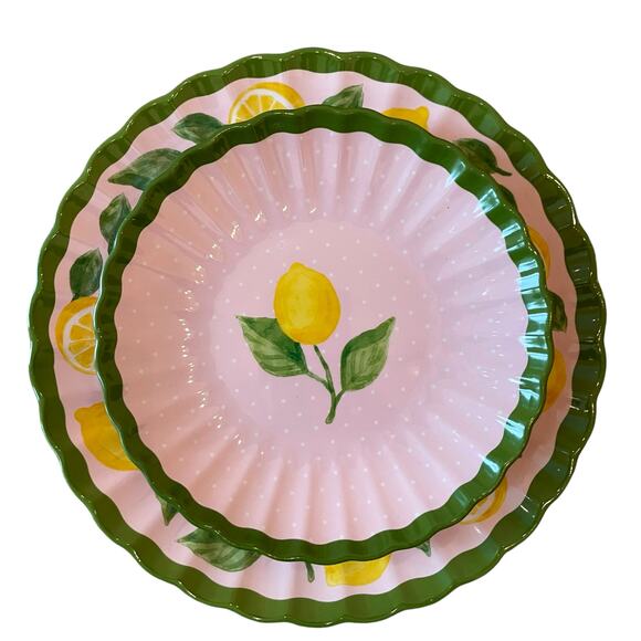 C&C California Macroom Lemon Melamine Salad & Dinner Plate Set of 8 Pink NEW - Picture 1 of 16